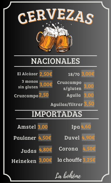 Carta de cervezas