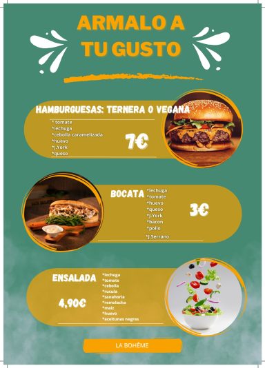 Hamburguesas, bocadillos y ensaladas