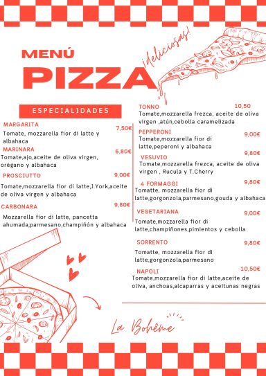Carta de pizzas